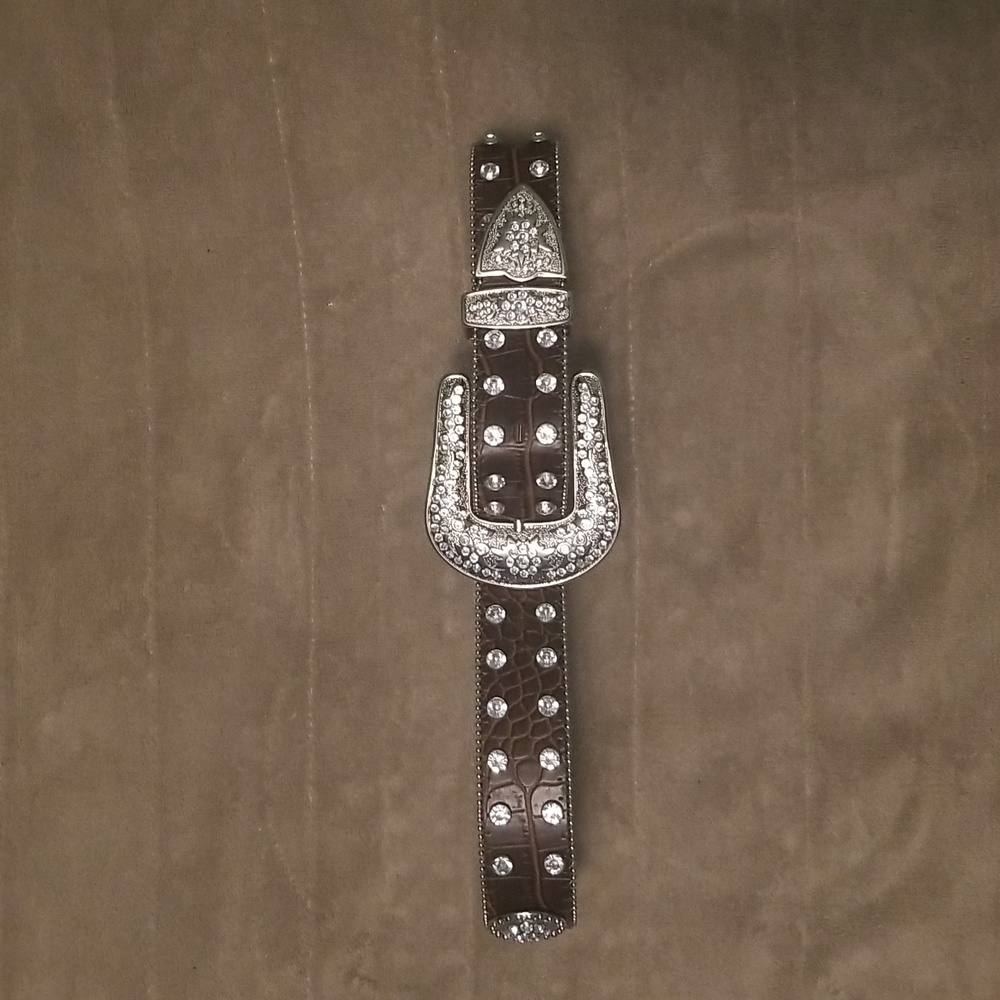 Brown snakeskin western rhinestone belt